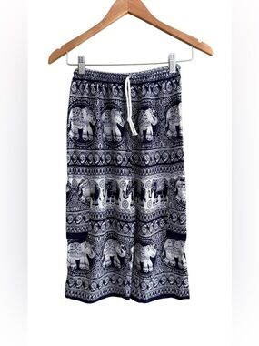 Royal Purple & White Elephant Print Wide Leg Capris Pants